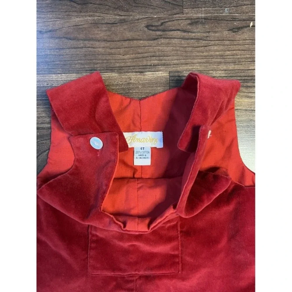 Avanini Romper Longall Red Velveteen Size 4 Red Christmas Holiday Jumper‎